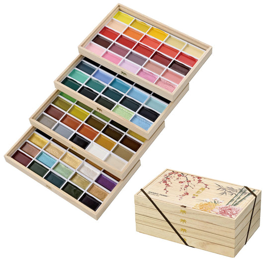 Kuretake GANSAI TAMBI Watercolor Paint Set 100 Colors with Wooden Box, Professional-quality art supplies for artists adult painting Non-Toxic, Made in Japan, MC20/100WD4