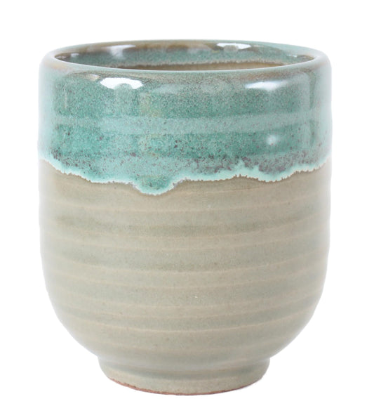 Mino ware Japanese Pottery Yunomi Chawan Chubby Tea Cup 10.5oz made in Japan (Japan Import) MMY005 (Moss Green)
