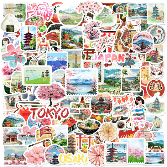 120 Pcs Japanese Stickers, Japan Japanese Birthday Party Decorations, Japan Themed Party Favors, Vinyl Waterproof Stickers for Journals Scrapbook Water Bottle Laptop
